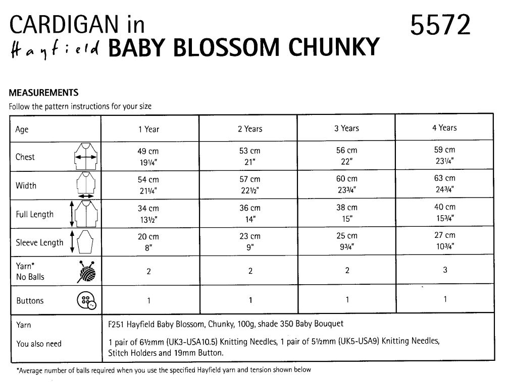 Knitting Pattern - Hayfield 5572 - Baby Blossom Chunky - Cardigan